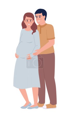 Ilustración de Happy husband showing affection to expectant wife semi flat color vector characters. Editable full body people on white. Simple cartoon style spot illustration for web graphic design and animation - Imagen libre de derechos