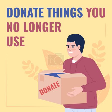Illustration for Donating unwanted stuff for decluttering card template. Giving away old clothes. Editable social media post design. Flat vector color illustration for poster, web banner, ecard. Oswald font used - Royalty Free Image