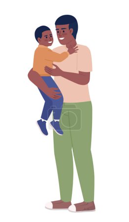 Téléchargez les illustrations : Single father carrying happy toddler boy semi flat color vector characters. Editable figures. Full body people on white. Simple cartoon style spot illustration for web graphic design and animation - en licence libre de droit