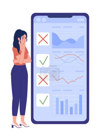 Illustration for Trader planning stock investing flat concept vector spot illustration. Editable 2D cartoon character on white for web design. Analyzing charts and graphs creative idea for website, mobile, magazine - Royalty Free Image