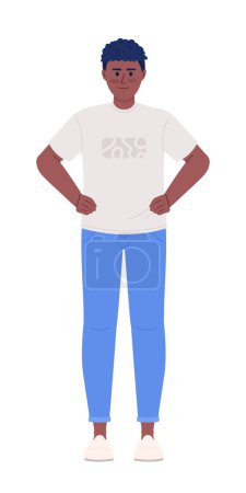 Illustration for Positive young man holding hands on hips semi flat color vector character. Editable figure. Full body person on white. Simple cartoon style spot illustration for web graphic design and animation - Royalty Free Image