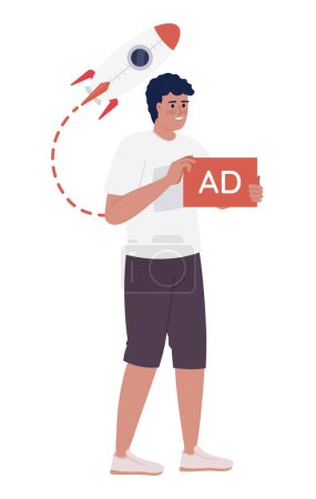 Illustration for Male entrepreneur advertising startup business semi flat color vector character. Editable concept. Cartoon spot illustration for web graphic design and animation. Quicksand Semibold font used - Royalty Free Image