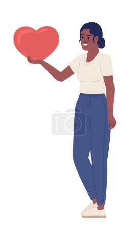 Illustration for Smiling woman holding heart in hand semi flat color vector character. Editable concept. Full body person on white. Simple cartoon style spot illustration for web graphic design and animation - Royalty Free Image