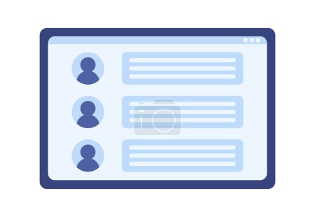 Illustration for Tablet screen with users comments semi flat color vector object. Social media. Editable element. Full sized icon on white. Simple cartoon style spot illustration for web graphic design and animation - Royalty Free Image