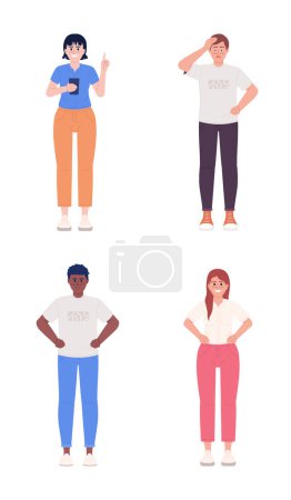 Illustration for Emotionally expressive semi flat color vector characters set. Editable figures. Full body people on white. Simple cartoon style spot illustration pack for web graphic design and animation - Royalty Free Image