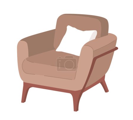 Téléchargez les illustrations : Comfy living room armchair with cushion semi flat color vector object. Editable element. Full sized icon on white. Simple cartoon style spot illustration for web graphic design and animation - en licence libre de droit