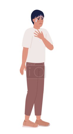 Illustration for Almost crying worried man holding chest semi flat color vector character. Editable figure. Full body person on white. Simple cartoon style spot illustration for web graphic design and animation - Royalty Free Image