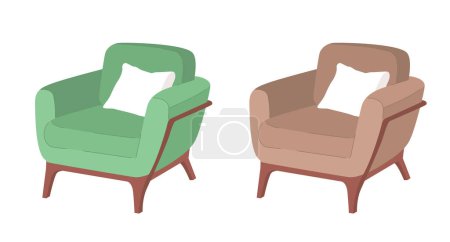 Illustration for Retro upholstered armchairs semi flat color vector objects set. Editable elements. Full sized icons on white. Simple cartoon style spot illustration pack for web graphic design and animation - Royalty Free Image