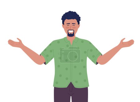 Ilustración de Hombre barbudo saludo con los brazos abiertos de ancho carácter vectorial semi plana de color. Figura editable. Persona de medio cuerpo en blanco. Ilustración simple de dibujos animados estilo spot para el diseño gráfico web y la animación - Imagen libre de derechos