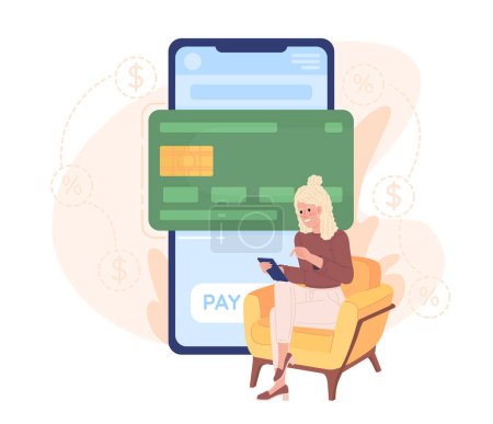 Illustration for Online banking flat concept vector spot illustration. Editable 2D cartoon character on white for web design. Bank account. Transferring funds. Finance app creative idea for website, mobile, magazine - Royalty Free Image