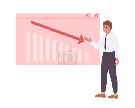 Ilustración de Analista de negocios que representa el declive gráfico de ventas a bordo concepto plano vector spot ilustración. Personaje de dibujos animados 2D editables en blanco para el diseño web. Idea creativa para el sitio web, aplicación móvil - Imagen libre de derechos