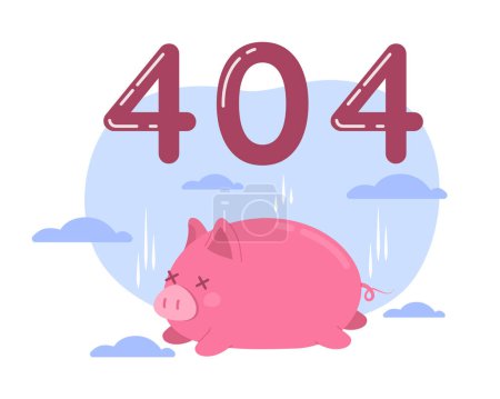 Ilustración de Exhausto vector cerdito rosa vacío estado ilustración. Editable 404 página no encontrada para UX, diseño de interfaz de usuario. Personaje plano de cerdo sobre fondo de dibujos animados. Mensaje flash de error colorido del sitio web. Quicksand fuente utilizada - Imagen libre de derechos