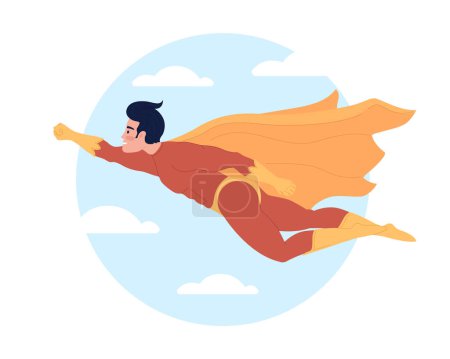 Illustration for Superhero in sky flat concept vector illustration. Superhuman flying to help. Flash message with flat 2D character on cartoon isolated background. Colorful editable image for mobile, website UX design - Royalty Free Image