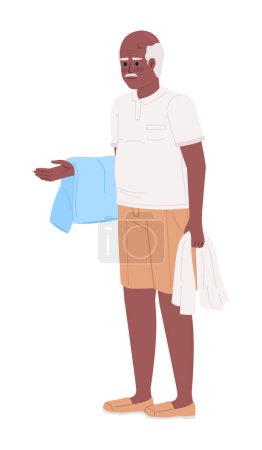 Illustration for Elderly man holding freshly washed towels semi flat color vector character. Editable figure. Full body person on white. Simple cartoon style spot illustration for web graphic design and animation - Royalty Free Image