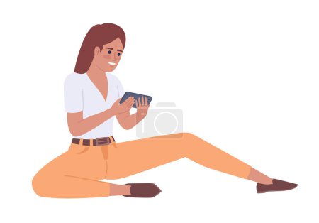 Illustration for Relaxed girl playing on game console semi flat color vector character. Editable figure. Full body person on white. Simple cartoon style spot illustration for web graphic design and animation - Royalty Free Image