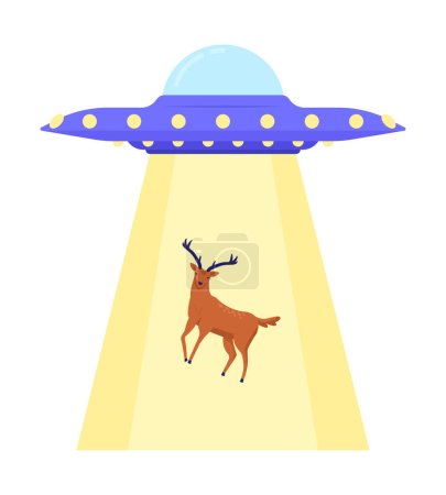 Ilustración de Platillo volador secuestrando bosque ciervo semi plano icono de vector de color. OVNI. Objeto editable. Elemento de tamaño completo en blanco. Ilustración simple de dibujos animados estilo spot para el diseño gráfico web y la animación - Imagen libre de derechos