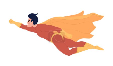 Illustration for Flying superhero with cape semi flat color vector character. Superhuman. Editable figure. Full body person on white. Simple cartoon style spot illustration for web graphic design and animation - Royalty Free Image