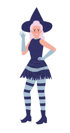 Illustration for Cosplayer in witch costume semi flat color vector character. Cosplay convention member. Editable full body person on white. Simple cartoon style spot illustration for web graphic design and animation - Royalty Free Image