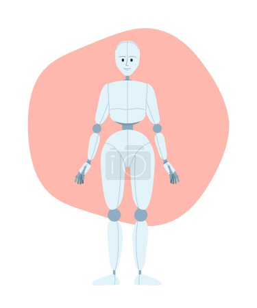 Ilustración de Robot humanoide vector 2D ilustración puntual aislada. Estructura corporal parecida a la humana. Ciencia robótica. Personaje plano sobre fondo de dibujos animados. Escena editable colorida para móvil, sitio web, revista - Imagen libre de derechos