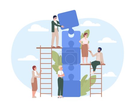 Illustration for Managing team tasks flat concept vector spot illustration. Editable 2D cartoon characters on white for web design. Collab. Work productivity and teamwork creative idea for website, mobile app - Royalty Free Image