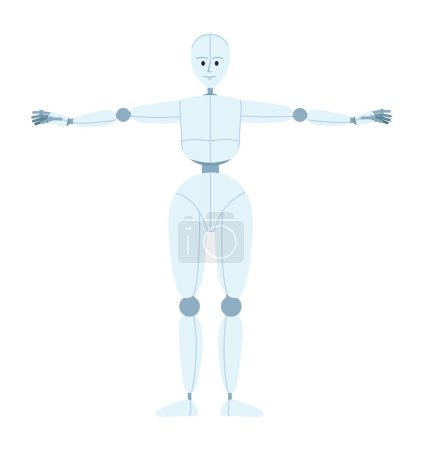 Ilustración de Robot humanoide que ejerce un carácter vectorial de color semi plano. Movimiento de baile humano. Figura de cuerpo completo editable en blanco. Ilustración simple de dibujos animados estilo spot para el diseño gráfico web y la animación - Imagen libre de derechos