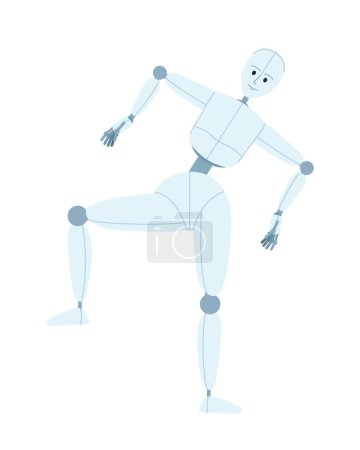 Illustration for Humanoid robot balancing semi flat color vector character. Human-like dance movement. Editable full body figure on white. Simple cartoon style spot illustration for web graphic design and animation - Royalty Free Image