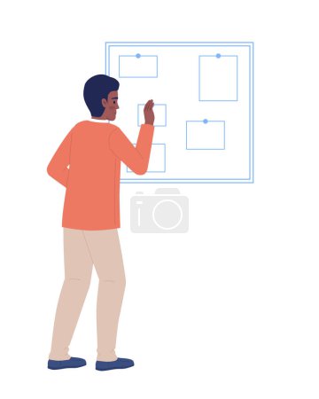 Illustration for Male office employee organizing planning board semi flat color vector character. Editable figure. Full body person on white. Simple cartoon style spot illustration for web graphic design and animation - Royalty Free Image