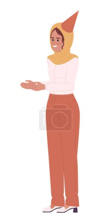 Illustration for Office lady wearing birthday cone hat semi flat color vector character. Editable figure. Full body person on white. Simple cartoon style spot illustration for web graphic design and animation - Royalty Free Image