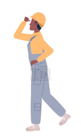 Illustration for Construction worker with helmet looking up semi flat color vector character. Editable figure. Full body person on white. Simple cartoon style spot illustration for web graphic design and animation - Royalty Free Image