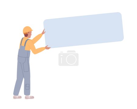 Illustration for Construction labourer with metal panel semi flat color vector character. Editable concept. Full body person on white. Simple cartoon style spot illustration for web graphic design and animation - Royalty Free Image