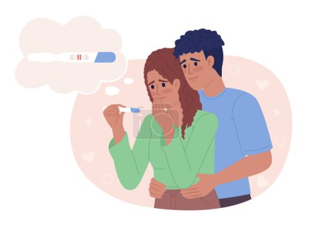Illustration for Supportive husband during pregnancy test reveal 2D vector isolated spot illustration. Pregnant couple flat characters on cartoon background. Colorful editable scene for mobile, website, magazine - Royalty Free Image