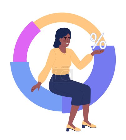 Illustration for Data visualisation analyst flat concept vector spot illustration. Editable 2D cartoon character on white for web design. Woman sitting on circle diagram creative idea for website, mobile app - Royalty Free Image