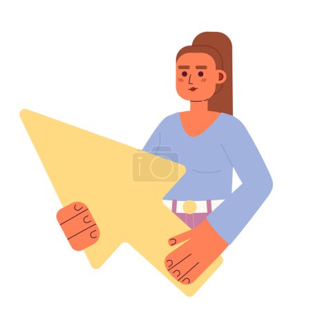 Illustration for Female user with arrow cursor flat concept vector spot illustration. Editable 2D cartoon character on white for web design. Girl holding mouse pointer creative idea for website, mobile, magazine - Royalty Free Image
