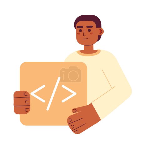 Illustration for Professional programmer course flat concept vector spot illustration. Editable 2D cartoon character on white for web design. Scripting and coding skills creative idea for website, mobile, magazine - Royalty Free Image