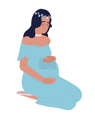Ilustración de Pronto-a-ser madre abrazando embarazada vientre semi plana color vector carácter. Figura editable. Persona de cuerpo entero en blanco. Ilustración simple de dibujos animados estilo spot para el diseño gráfico web y la animación - Imagen libre de derechos