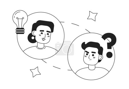 Illustration for Virtual teamwork black and white concept vector spot illustration. Editable 2D flat monochrome cartoon characters for web design. Staying connected creative line art idea for website, mobile, blog - Royalty Free Image