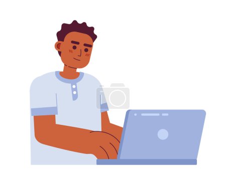 Illustration for Professional programmer typing on laptop semi flat color vector character. Editable figure. Full body person on white. Simple cartoon style spot illustration for web graphic design and animation - Royalty Free Image