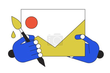 Illustration for Creating AI-generated image line concept vector spot illustration. Editable 2D flat colour cartoon robotic hands on white for web design. Online bot creative lineart idea for website, mobile, blog - Royalty Free Image