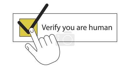 Illustration for Human verification duo color line concept vector spot illustration. Editable 2D flat duotone cartoon hand on white for web design. Confirm creative idea for website, social media. Myriad Pro font used - Royalty Free Image