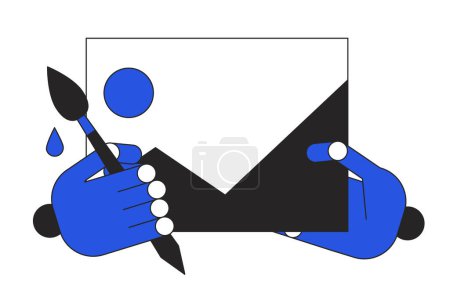 Illustration for Creating AI-generated image duo color line concept vector spot illustration. Editable 2D flat duotone cartoon robotic hands on white for web design. Online bot creative idea for website, social media - Royalty Free Image