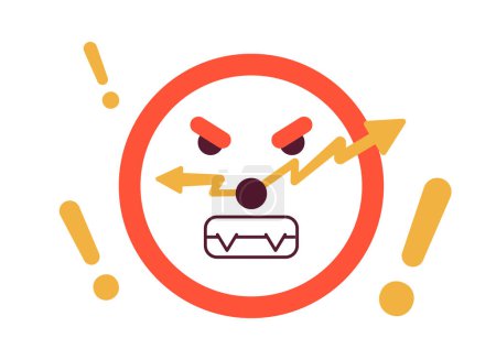 Illustration for Angry clock semi flat color vector object. Missing deadline at work. Being late. Editable icon. Full sized element on white. Simple cartoon style spot illustration for web graphic design and animation - Royalty Free Image