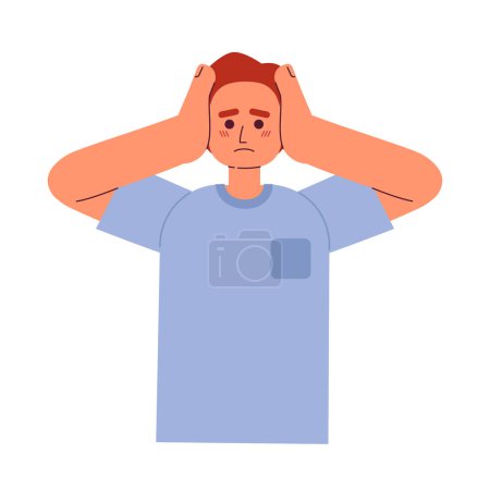 Illustration for Worried man holding head in hands semi flat color vector character. Editable figure. Half body person on white. Simple cartoon style spot illustration for web graphic design and animation - Royalty Free Image
