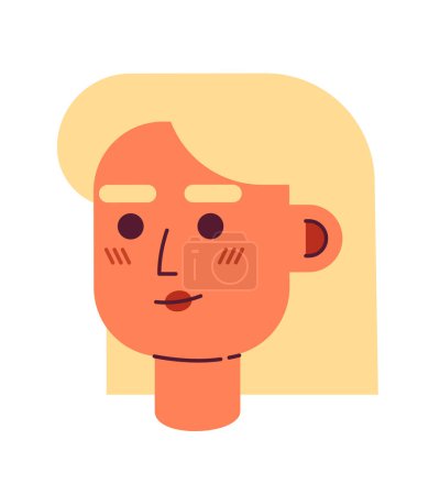 Ilustración de Mujer sonriente de confianza con cejas gruesas cabeza semi plana personaje vector. Icono de avatar colorido. Retrato editable de usuario de dibujos animados. Ilustración simple de manchas de color para el diseño gráfico web y la animación - Imagen libre de derechos