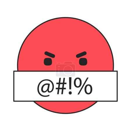 Ilustración de Emoji rojo enojado con la censura de juramento lineal icono de vector de color plano. Elemento de línea delgada editable en blanco. Ilustración simple del punto del estilo de la historieta lineal para el diseño gráfico web y la animación - Imagen libre de derechos