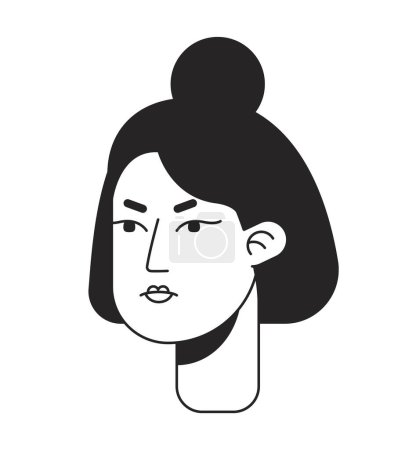 Illustration for Dissappointed woman with knot bun monochromatic flat vector character head. Black white avatar icon. Editable cartoon portrait. Handdrawn ink spot illustration for web graphic design, animation - Royalty Free Image