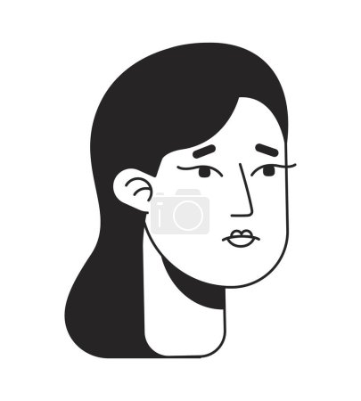 Illustration for Dejected woman monochromatic flat vector character head. Black and white avatar icon. Editable cartoon user portrait. Hand drawn ink spot illustration for web graphic design and animation - Royalty Free Image