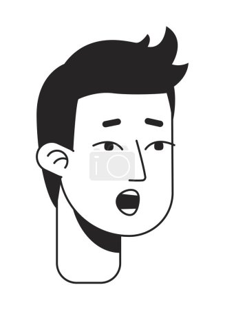 Illustration for Young man showing surprise monochromatic flat vector character head. Black and white avatar icon. Editable cartoon user portrait. Hand drawn ink spot illustration for web graphic design and animation - Royalty Free Image