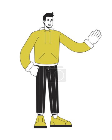 Illustration for Confident stylish man waving hand flat linear duo color vector character. Editable figure. Full body person on white. Thin line duotone cartoon spot illustration for web graphic design and animation - Royalty Free Image