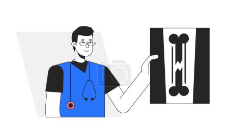 Ilustración de Médico de medicina interna con fractura de hueso x rayo plano concepto vector punto ilustración. Personaje de dibujos animados 2D en blanco para diseño de interfaz de usuario web. Imagen de héroe editable para aterrizajes en sitios web, encabezados móviles - Imagen libre de derechos
