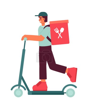 Express food delivery service worker on e scooter semi flat colorful vector character. Editable full body person on white. Simple cartoon spot illustration for web graphic design and animation